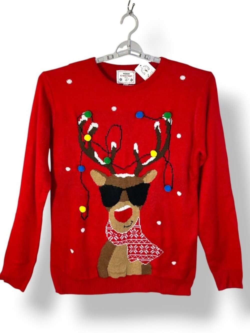 Ugly Christmas Sweater Crew Neck Rudolph Reindeer Red NEW Women Plus XXL - Picture 2 of 16